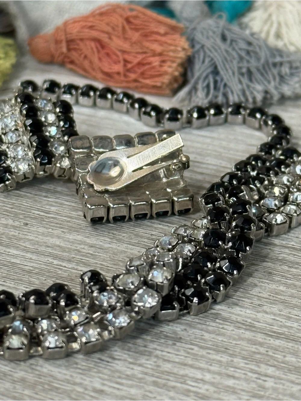 Vintage Art Deco Black & Silver Crystal Chocker Necklace and Earring Set